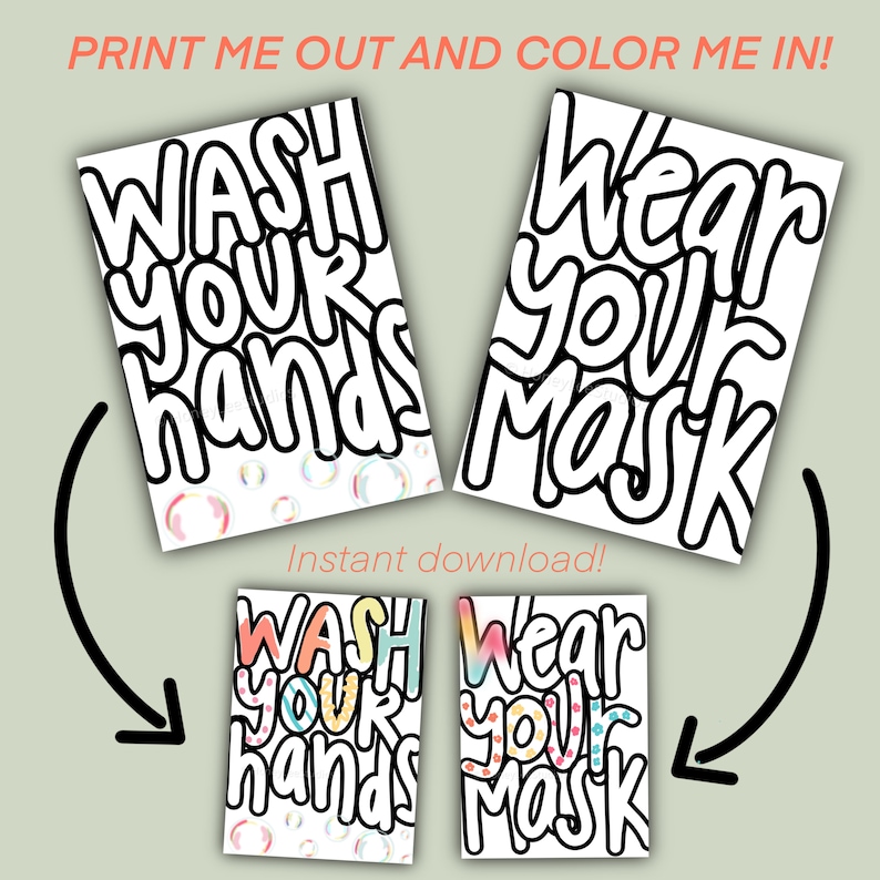 Printable Coloring Sheets Instant Download Hand-Drawn Quarantine Coloring Pages- Set of 2 Classroom Fun