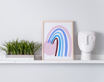 Pink & Blue Rainbow, Arte de pared imprimible, Descarga digital