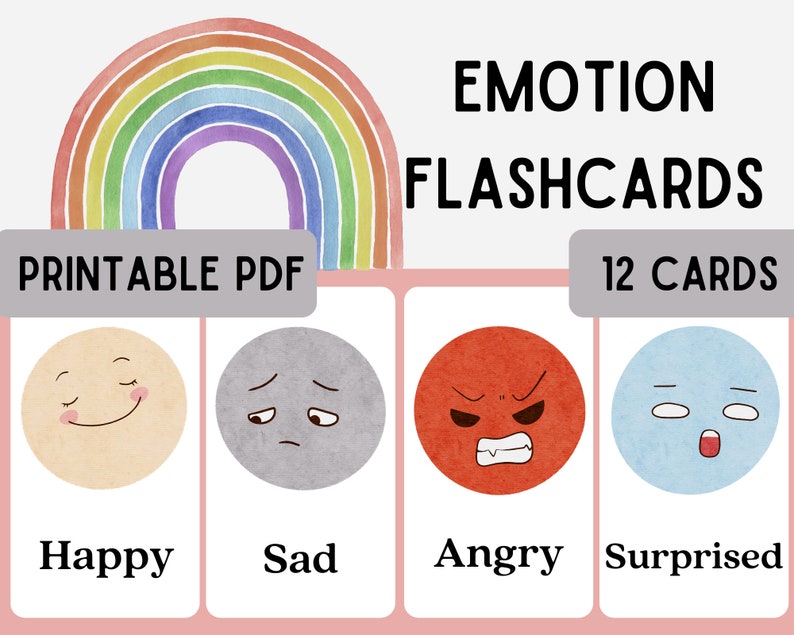 Emotion Flashcards Digital Printable PDF Montessori Learning Etsy