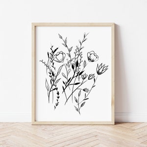 Flowers- Line Drawing- Simple- Downloadable Print