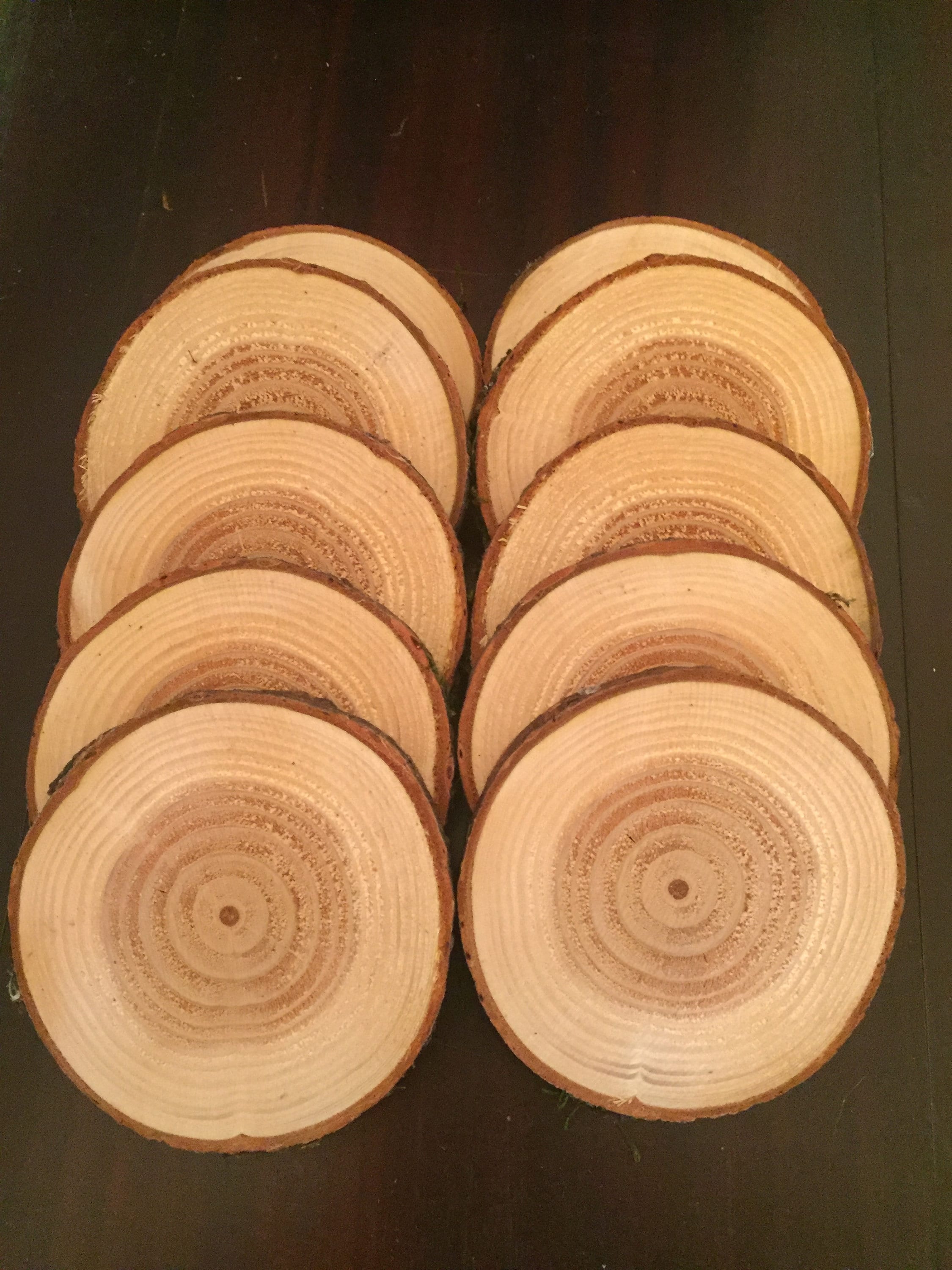 Fuyit Wood Slices 15 Pcs 4-4.3 Inches Craft Wood kit Unfinished Predrilled Tree Slices with Hole Wooden Circles Great for Arts and Crafts Christmas Ornaments DIY Crafts 