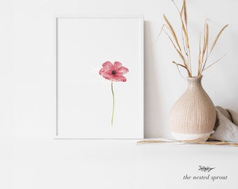 Red Poppy - Fine Art Print - Flower Hand Drawn Painted Watercolour Wall Art