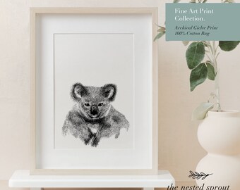 Chubby Koala - Fine Art Print - Australian Animal Hand Drawn Pen Wall Art