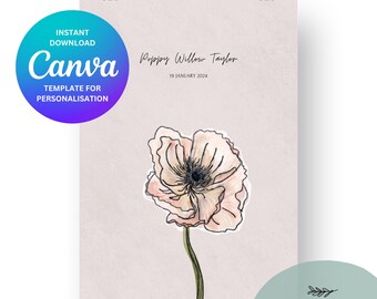 Biały Mak Narodziny Wydruku ** Edytowalny Szablon Canva