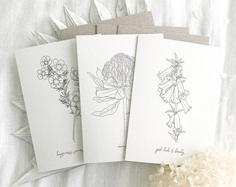 3 Pack Botanical Birth Print Collection Greeting Cards - Birthday Card Gift