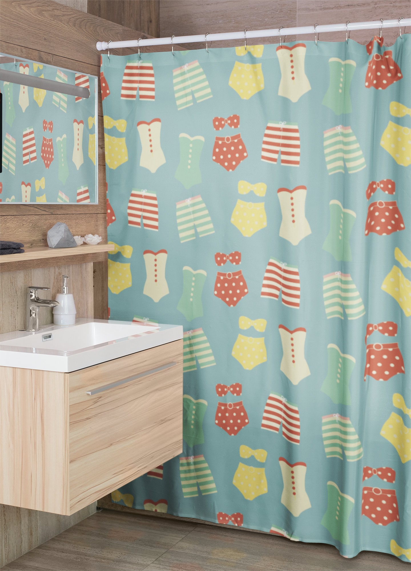 Shower Curtain World Map Beach Ocean Blue White Extra long Eco Friendly