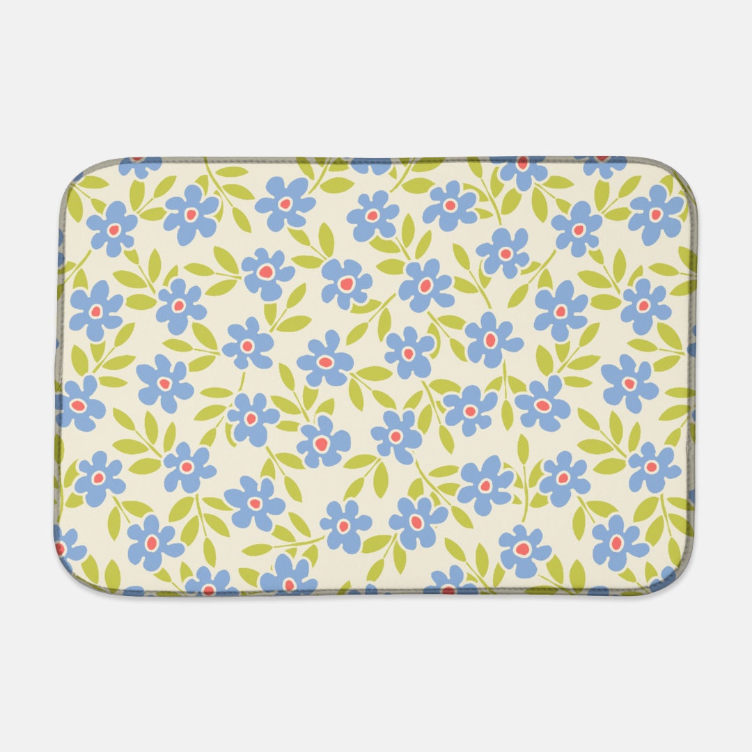 Retro 70's Dish Mat Blue Flowers Kitchen Dish Fruit - Etsy