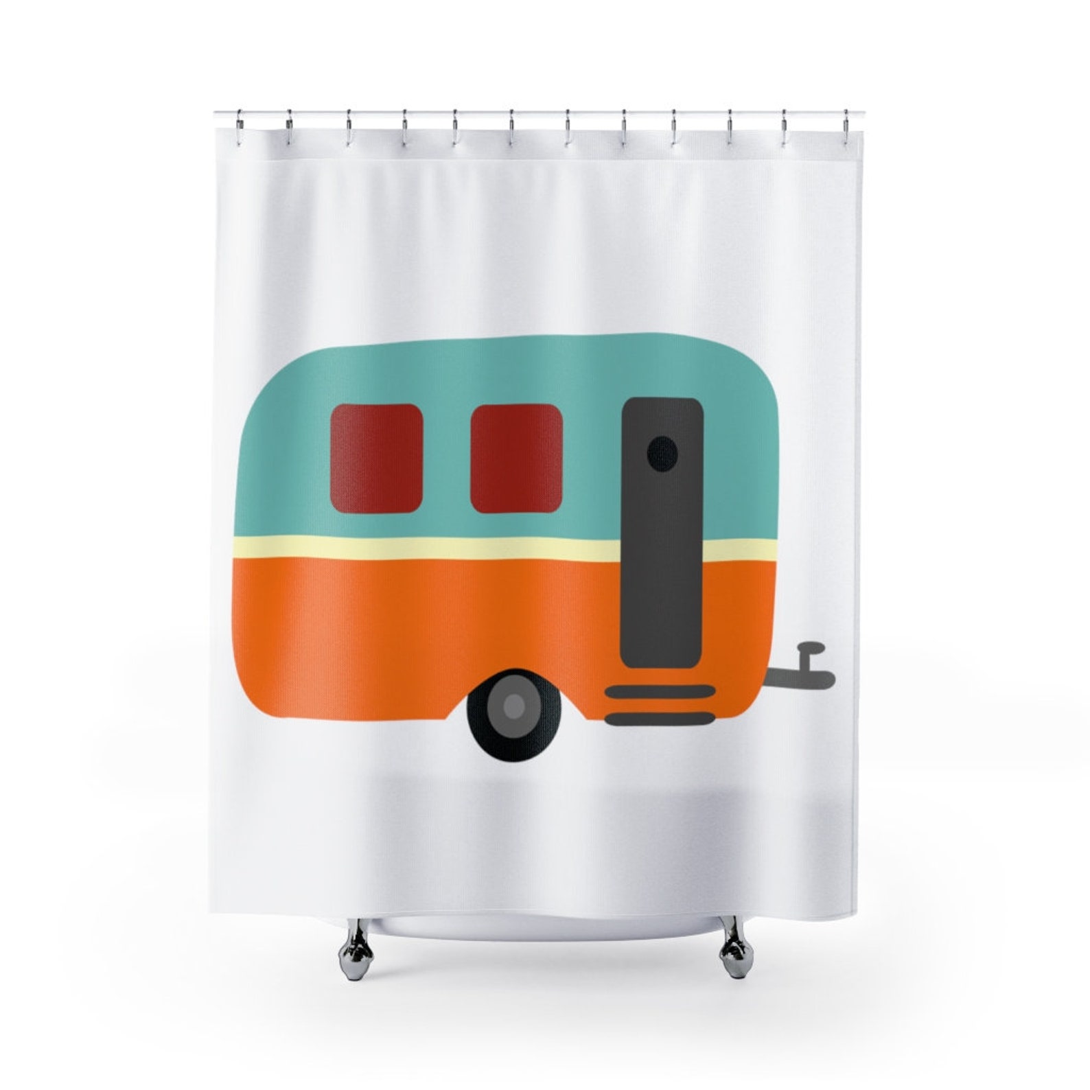 Retro Shower Curtain Mid Century Modern Retro Camper 70s Etsy