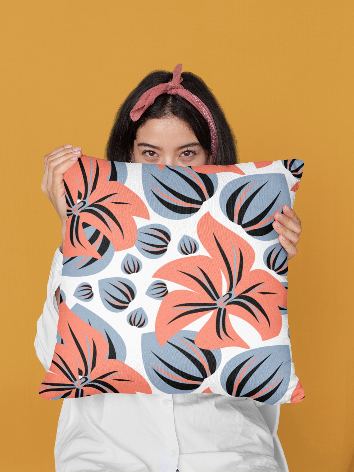 Coral and gray throw pillow living room pillow housewarming Etsy