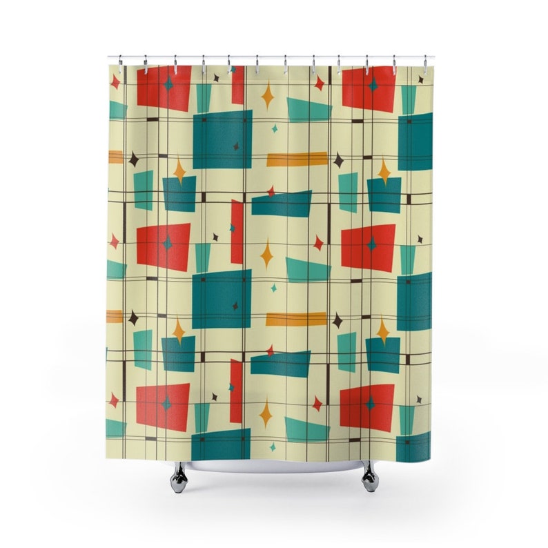 Mid Century Modern Shower Curtains MCM Shower Accessory Etsy