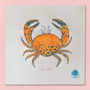 Rock Crab - Crab Lino Print - Handmade Limited Edition