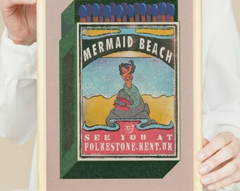 Mermaid Beach Print / Mermaid Print / Folkestone Print / Tattoo Print / Wall Print