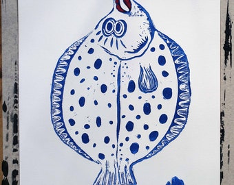 Caridade "Linguada" - A3 Red lips Original Handmade Lino Print