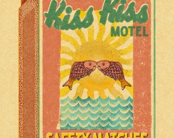 Kiss Kiss Motel / Love Digital Print / Retro Matchbox Style
