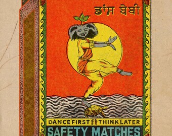 Vintage Matchbox “Dance Baby” Art Print – Quirky Retro Wall Decor – A4 & A3 Digital Print – Fun Home Decor Gift