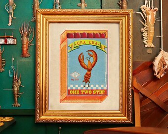 Cha Cha Lobster Matchbox Art / Digital Print / New Vintage Design