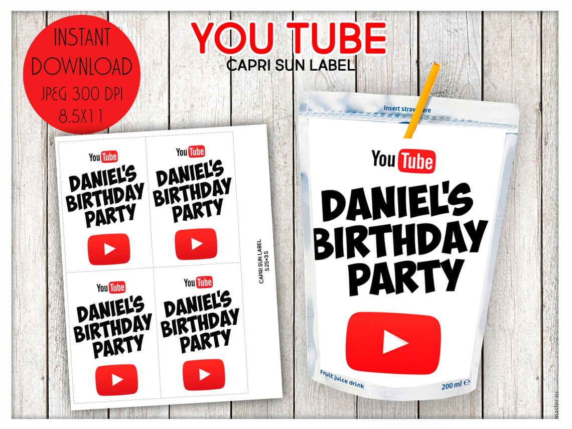 Capri sun label Youtube Party Favors Youtube Birthday Favors image 0