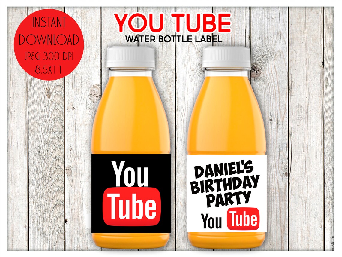 Water bottle label Youtube Party Favors Youtube Birthday Etsy