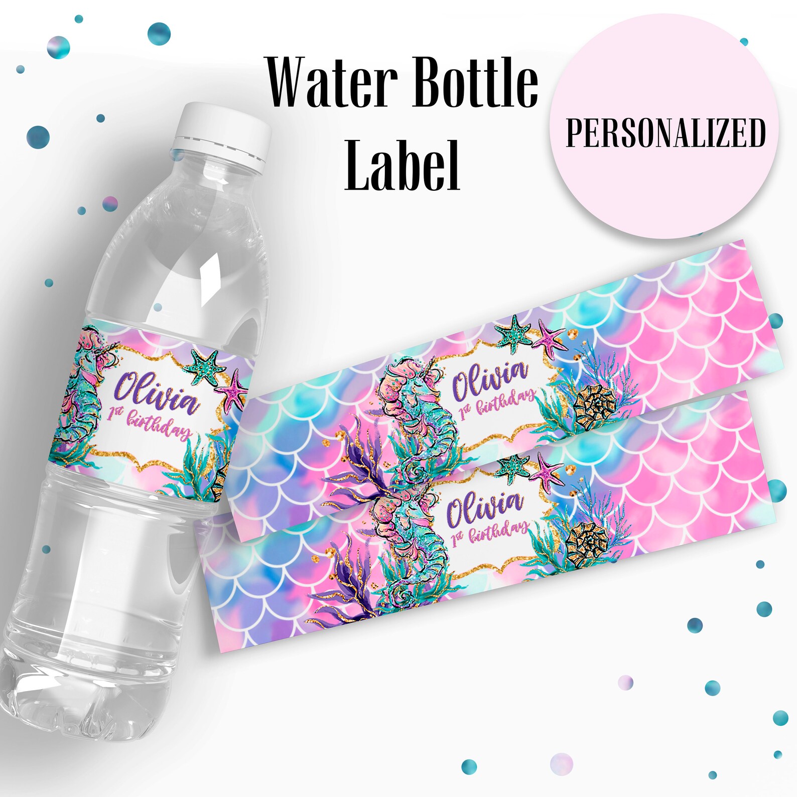 MERMAID Water bottle label MERMAID birthday Party | Etsy