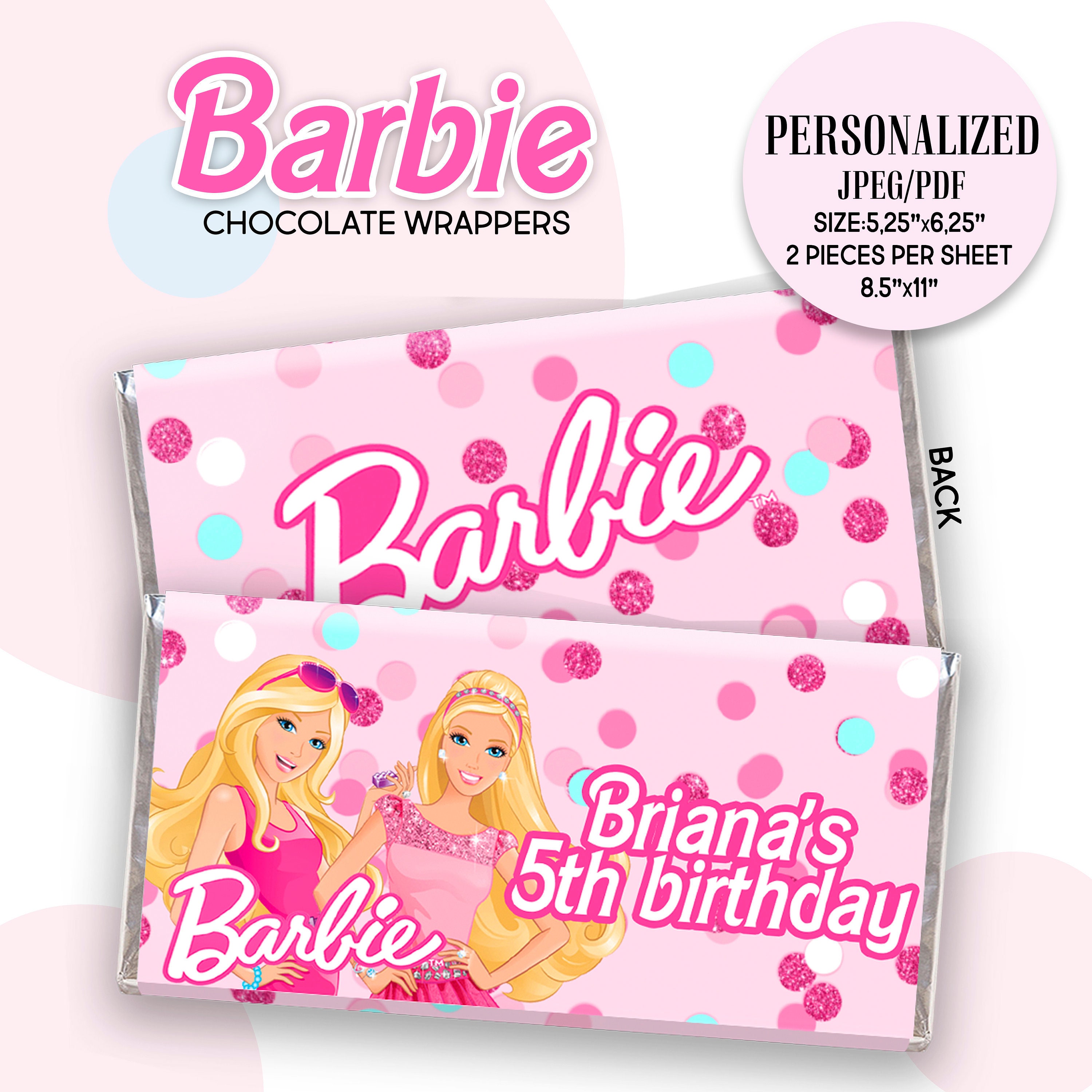 Barbie chocolate wrapper. Barbie Party Favors. Barbie Birthday | Etsy