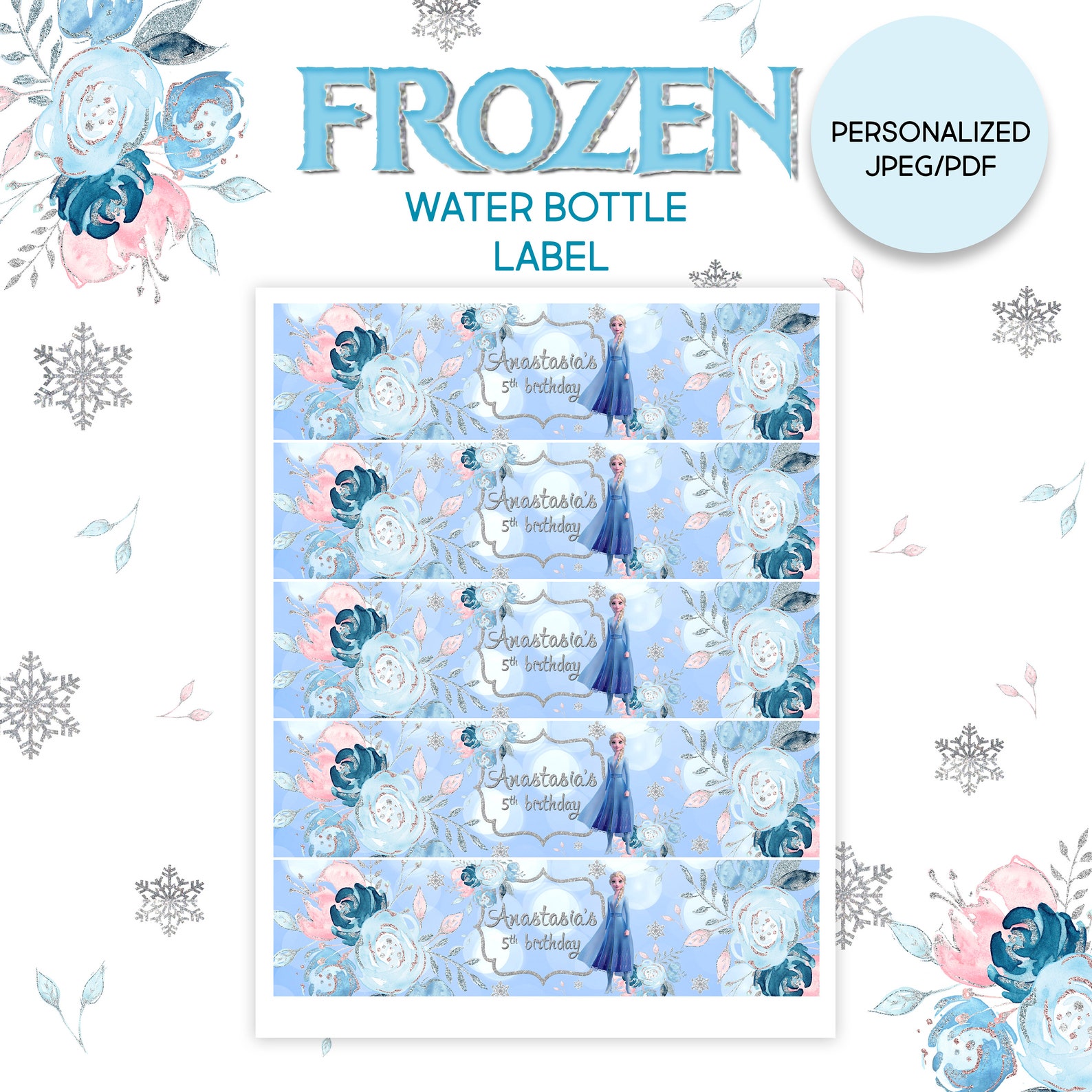 Frozen Party water bottle label Digital Frozen Printable | Etsy