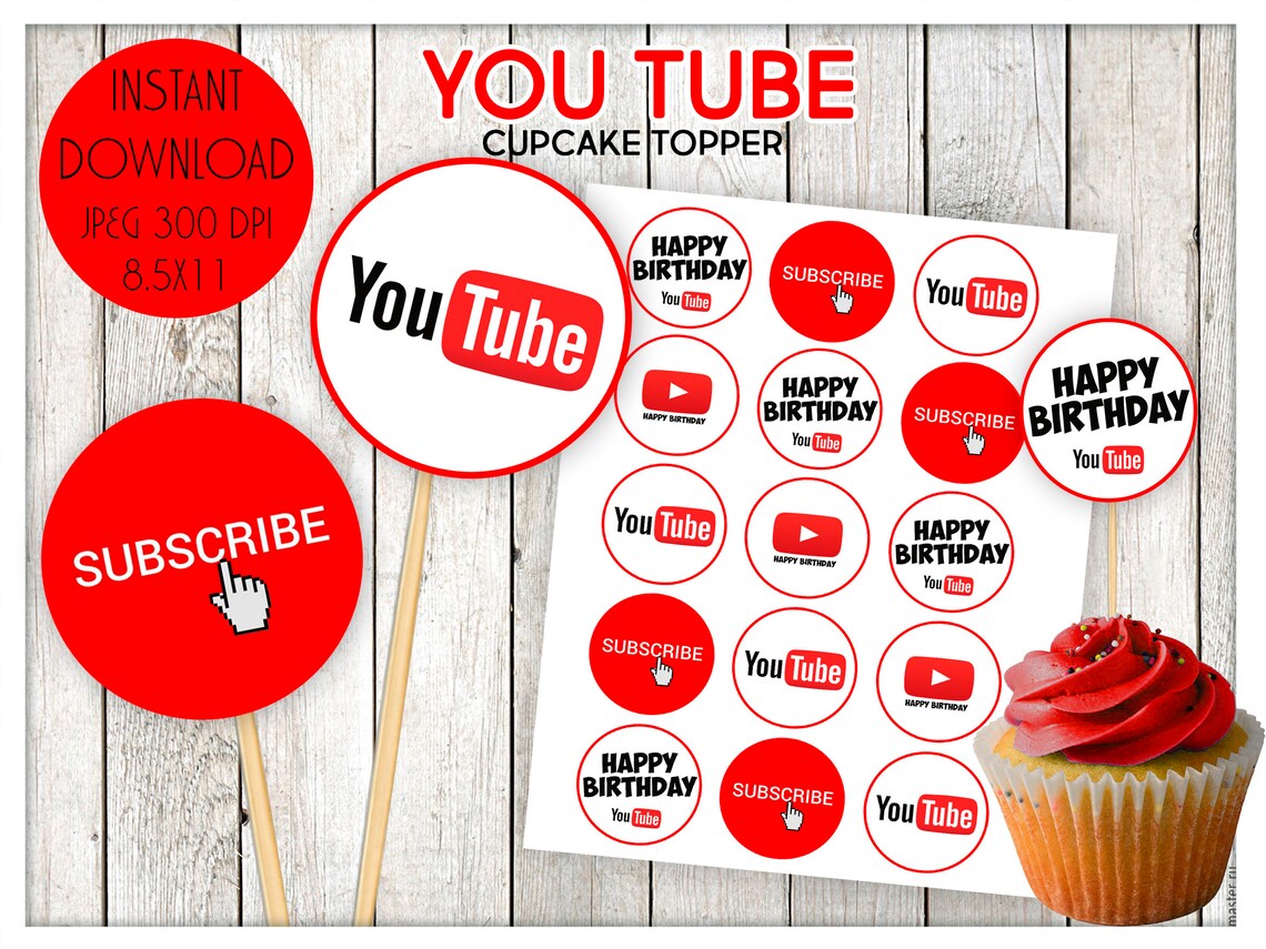 Cupcake topper Youtube Party Favors Youtube Birthday Favors Etsy