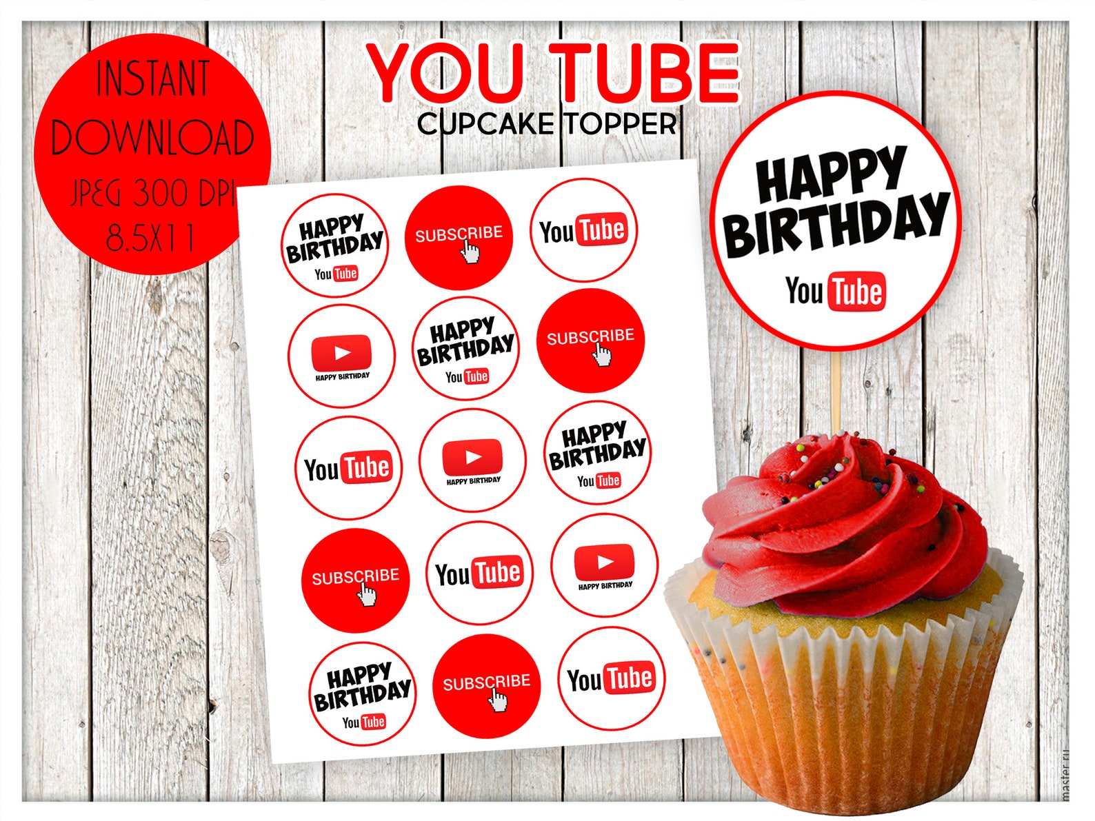 Cupcake topper Youtube Party Favors Youtube Birthday Favors Etsy