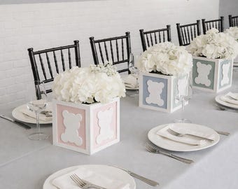 Teddy Bear Baby Block Centerpiece, We Can Bearly Wait Shower Decor, 6x6 MDF Block