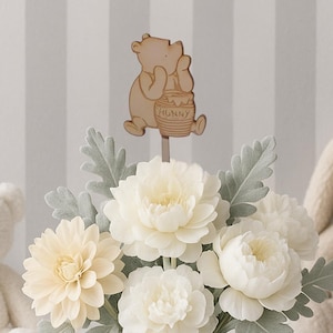 6-Classic Winnie the Pooh Wood Centerpiece Sicks/ Picks, Baby Shower, Gender Reveal, Birthday Party Decorations