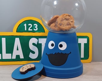 Sesamstraße Keksmonster inspiriert Keksdose / Goodie Jar Tischdekoration Partydekoration, Geburtstagsfeier