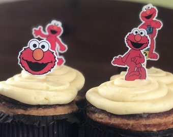 12- ELMO ONLY cupcake toppers/ Sesame Street party cupcake. Decorations