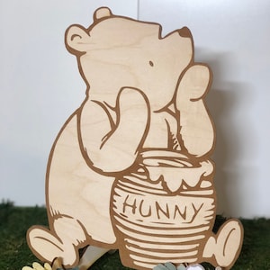 Winnie the Pooh Wood cut out/ Engraved Centerpiece/ Prop for baby showers, 1st birthday parties, Gender reveals Decorations Nursery