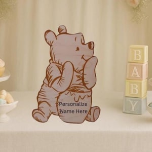 Personalized Winnie the Pooh Wood Cutout: Baby Shower Centerpiece