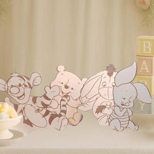Decorazioni per baby shower di Winnie the Pooh: sagome in legno d&#39;acero incise al laser
