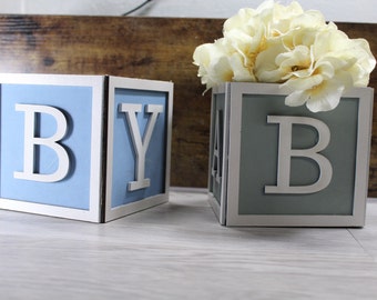 NEW letter options!Baby Block Vase/Flower Holder Centerpiece Baby Shower, Gender Reveal Table Centerpieces