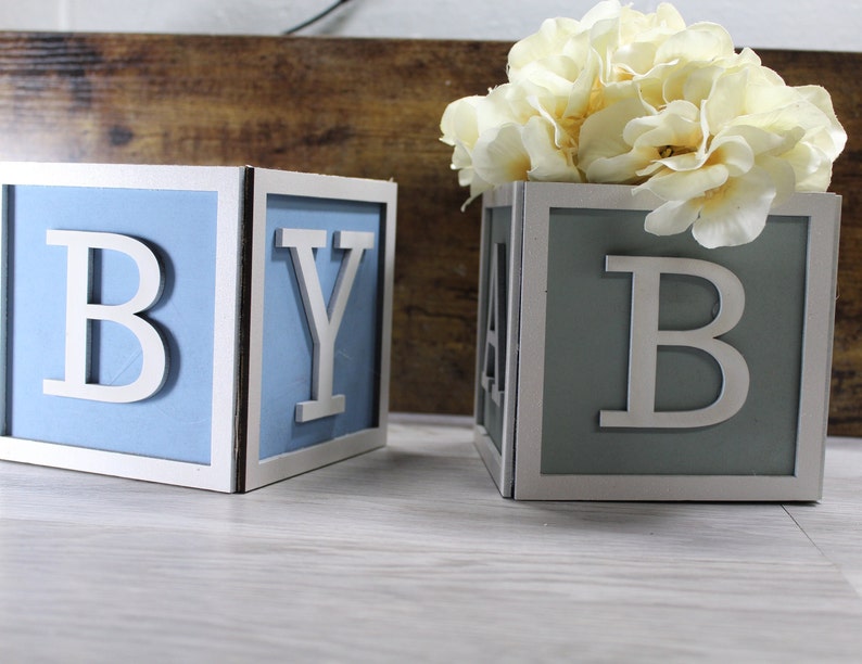 NEW letter optionsBaby Block Vase/Flower Holder Centerpiece Baby Shower, Gender Reveal Table Centerpieces image 1