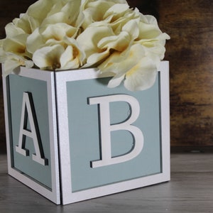 NEW letter optionsBaby Block Vase/Flower Holder Centerpiece Baby Shower, Gender Reveal Table Centerpieces Sage Green