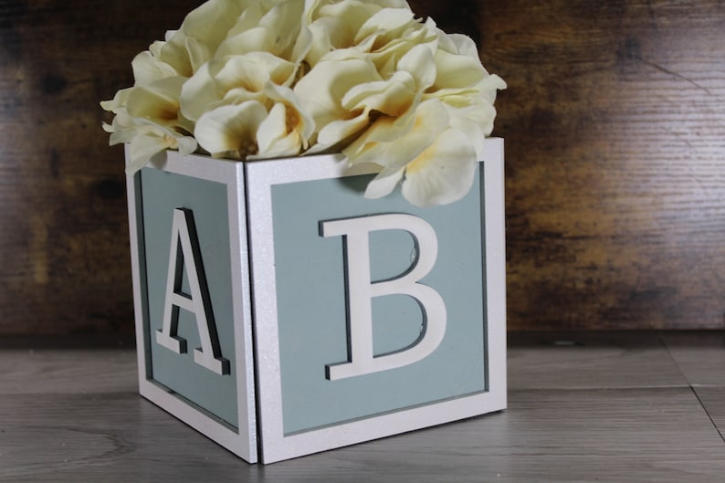 NEW letter optionsBaby Block Vase/Flower Holder Centerpiece Baby Shower, Gender Reveal Table Centerpieces Sage Green