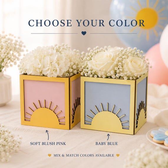 Sun Baby Shower Centerpiece Box 6x6, Here Comes the Son Decor, Boho Sunshine Party Block