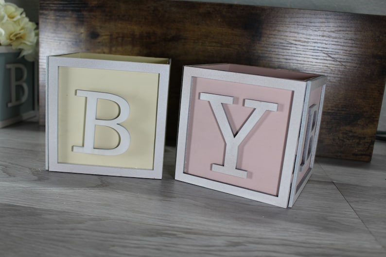 NEW letter optionsBaby Block Vase/Flower Holder Centerpiece Baby Shower, Gender Reveal Table Centerpieces image 4