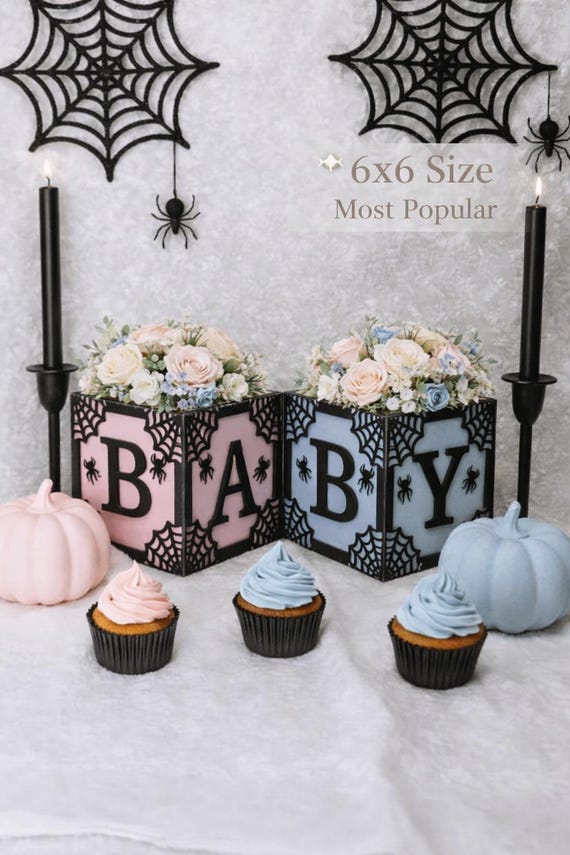 Halloween Baby Block Centerpiece 6x6, Spiderweb Shower Decor, Spooky BABY Boxes