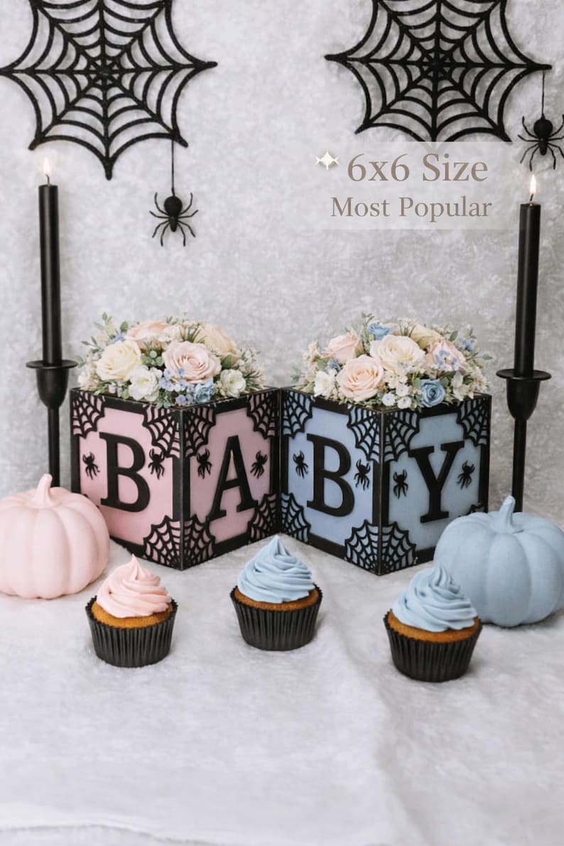 Halloween Baby Block Centerpiece 6x6, Spiderweb Shower Decor, Spooky BABY Boxes imagem 1