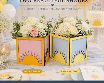 Sun Baby Shower Centerpiece Box 6x6, Here Comes the Son Decor, Boho Sunshine Party Block