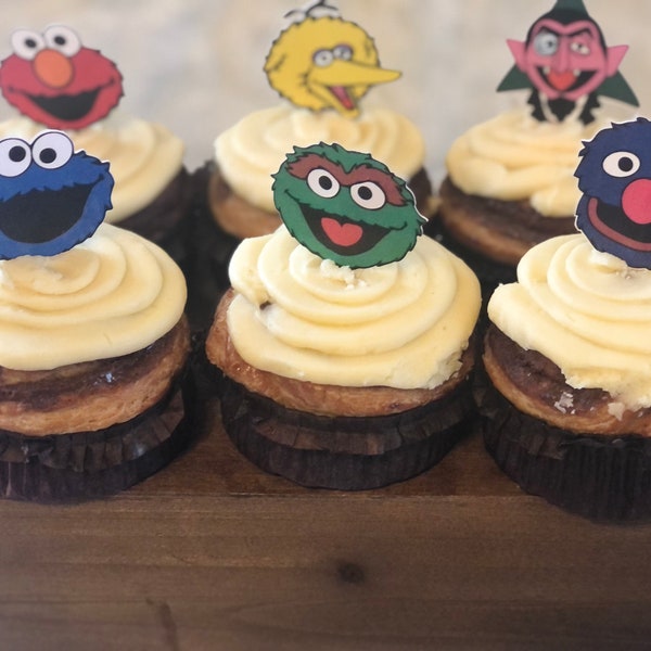 12 Sesame Street Elmo ,Cookie Monster and friends! cupcake toppers.Birthday cupcake picks