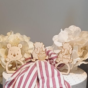 Winnie the Pooh Napkin Rings: Engraved Wood, Baby Shower Decor - Set of 10