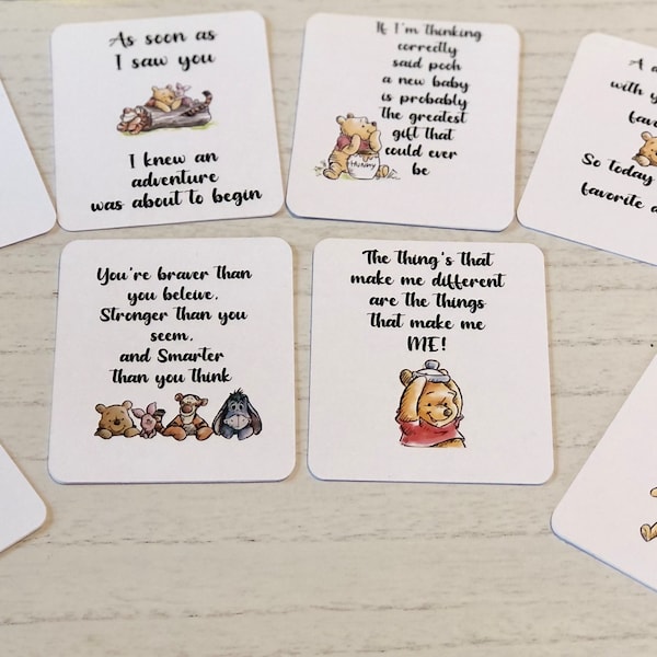 8- Double Sided WaterColor style/ Classic Winnie the pooh Quote Cards/ Baby Shower/ 1st Birthdays/ Gender reveal parties add to Centerpieces