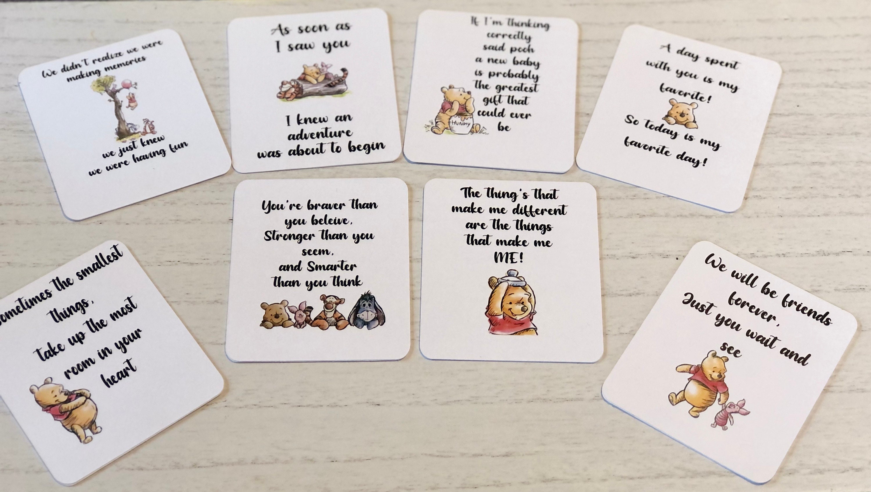 8 Double Sided WaterColor style Classic Winnie the pooh Quote Cards Baby Shower 1st Birthdays Gender reveal parties add to
