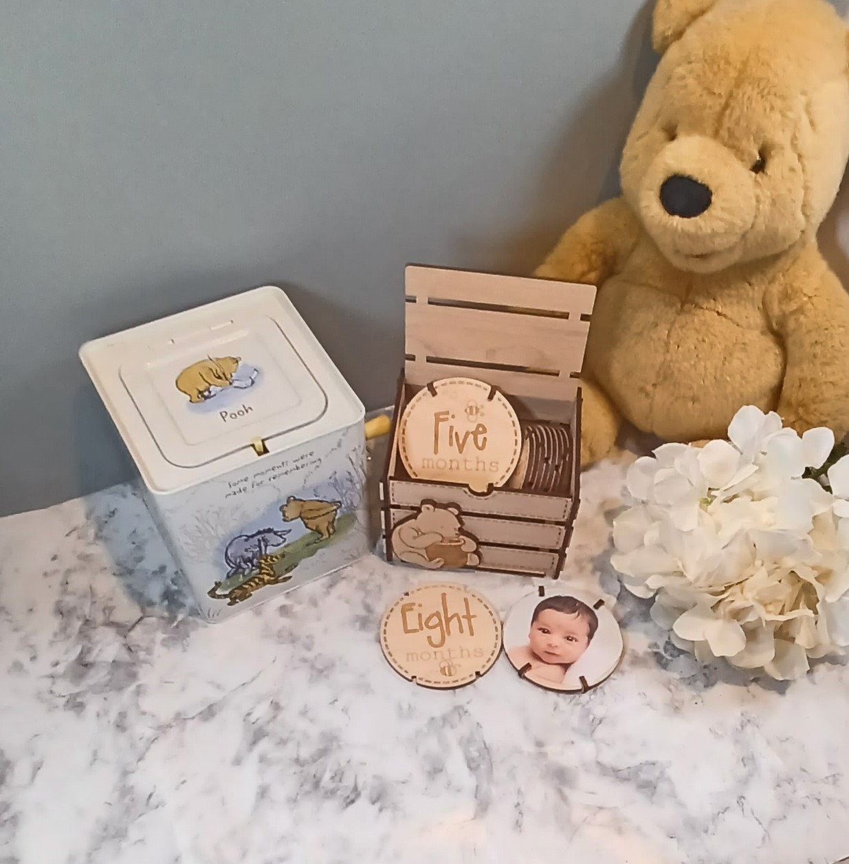 Winnie the PoohBee Baby Monthly Milestone Gift Set Baby Shower Gender Reveal Baby Gifts First Year Memories Photo Props