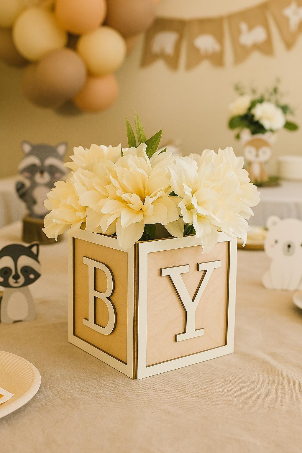 Natural Wood Baby Block Centerpiece 6x6, Neutral Baby Shower Decor