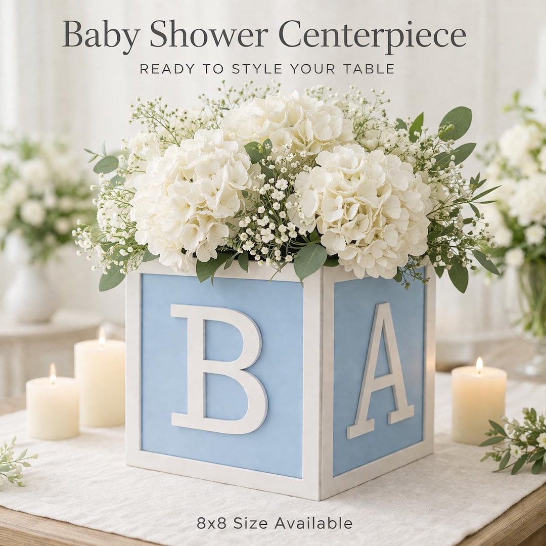 アンティーク雑貨 Baby Block Kind Bear Vase 8x8 Baby Block Centerpiece, Large Baby Shower Decor, Fillable Box